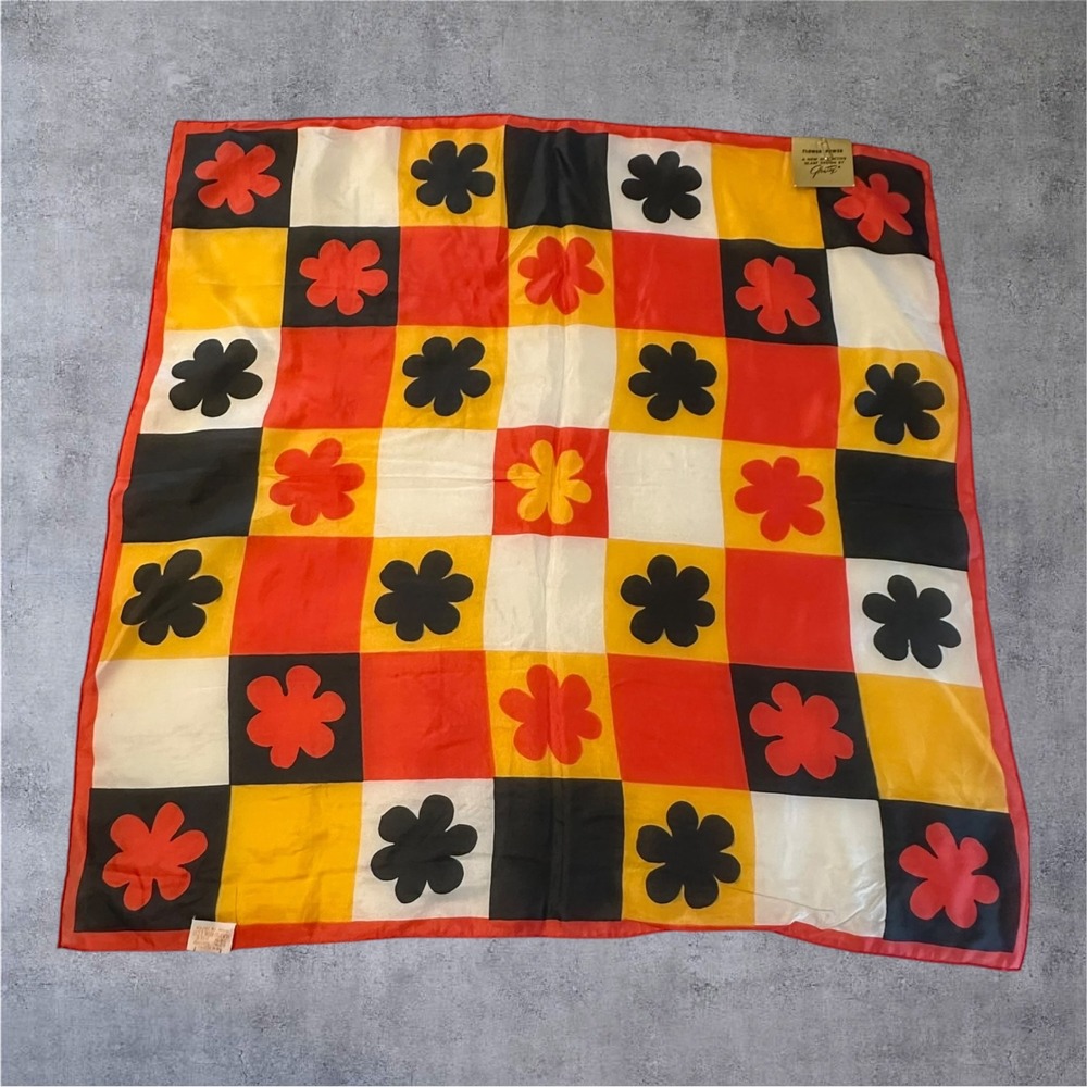 Vtg Glentex 23in Square Scarf Womens Multi Silk Blend Flower Power Checkerboard